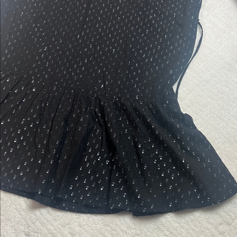 New! Gap black and metallic mock neck long ballon sleeves ruffle hem mini dress - Picture 7 of 13